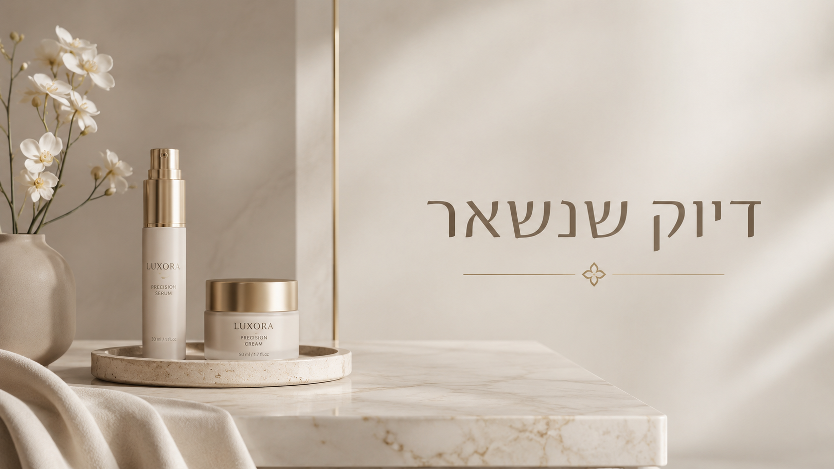 Premium Luxury Hebrew — טיפוגרפיה עברית שקטה ואלגנטית במודעת AI למותג יוקרה