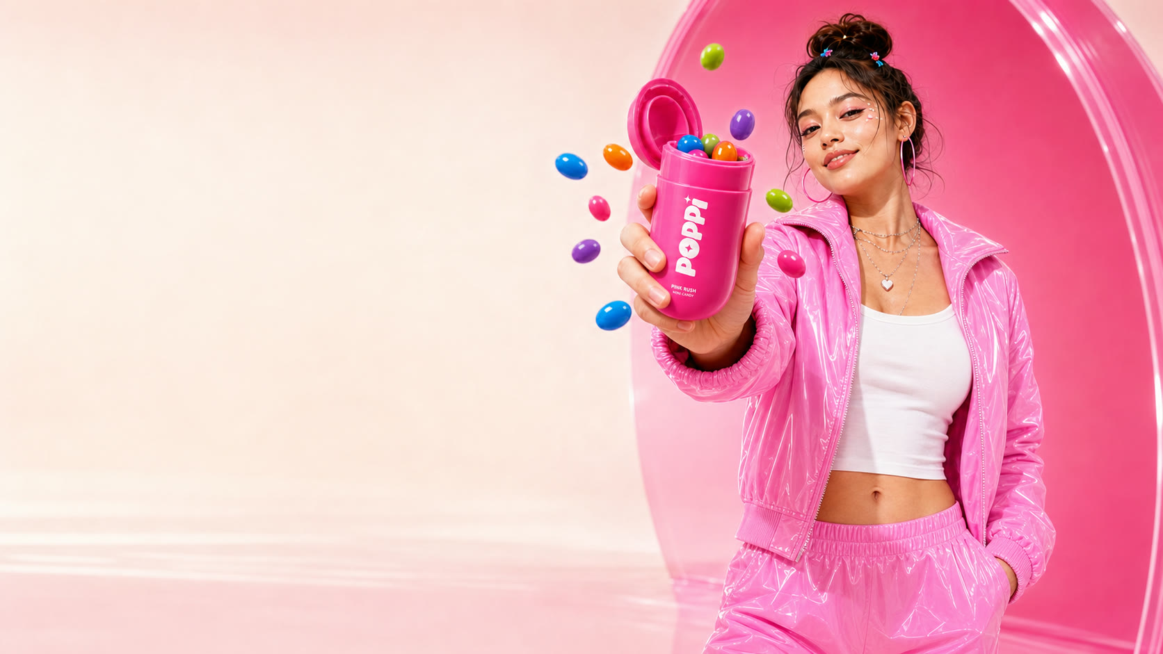 POPPI presenter holding the Pink Rush product