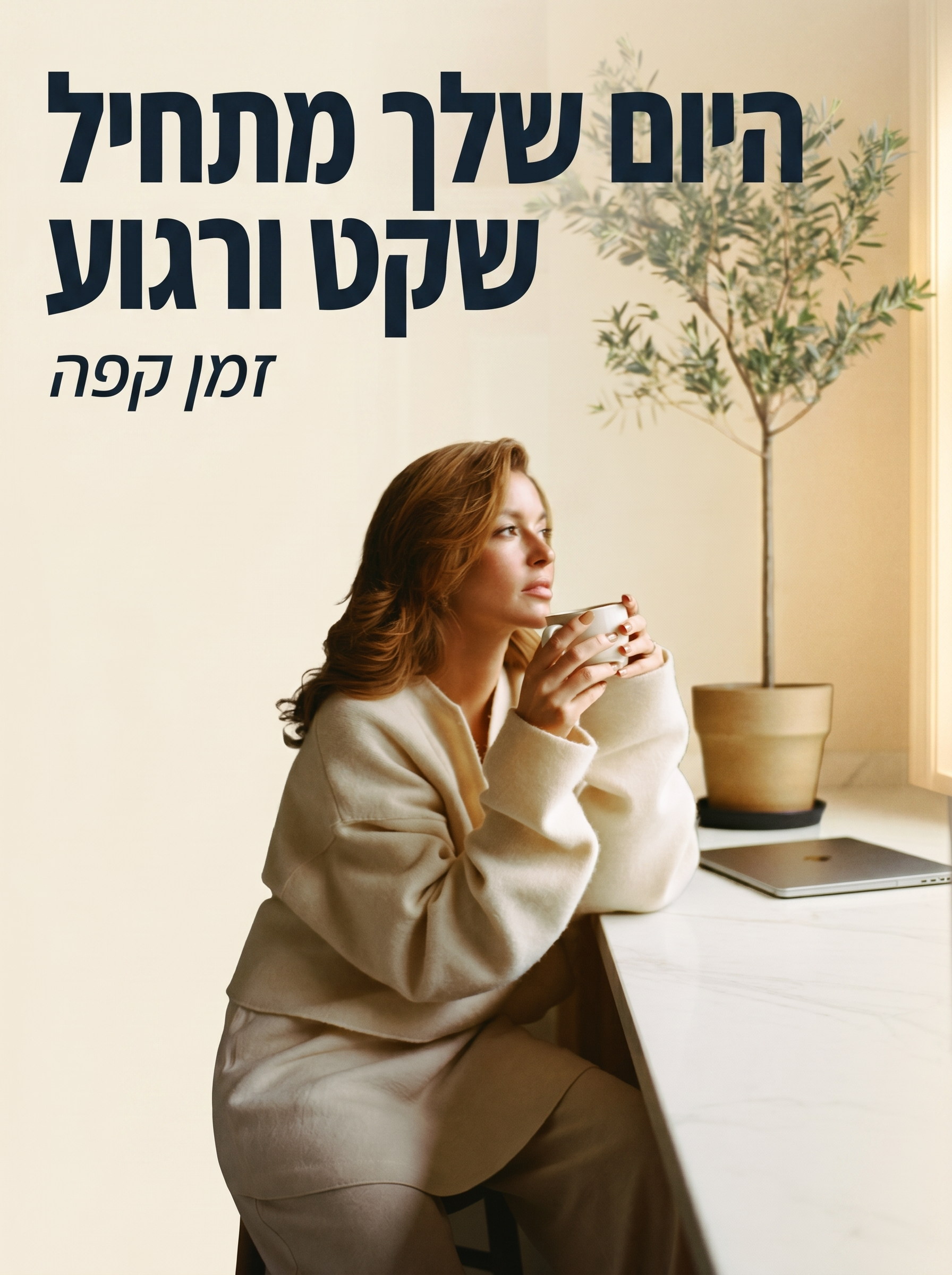 Slide I — Morning. A warm cream interior with hands holding coffee.
