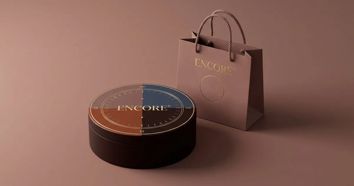 ENCORE° — עולם מותג לבית תכשיטים, קופסה שהמכסה שלה שעון שמש