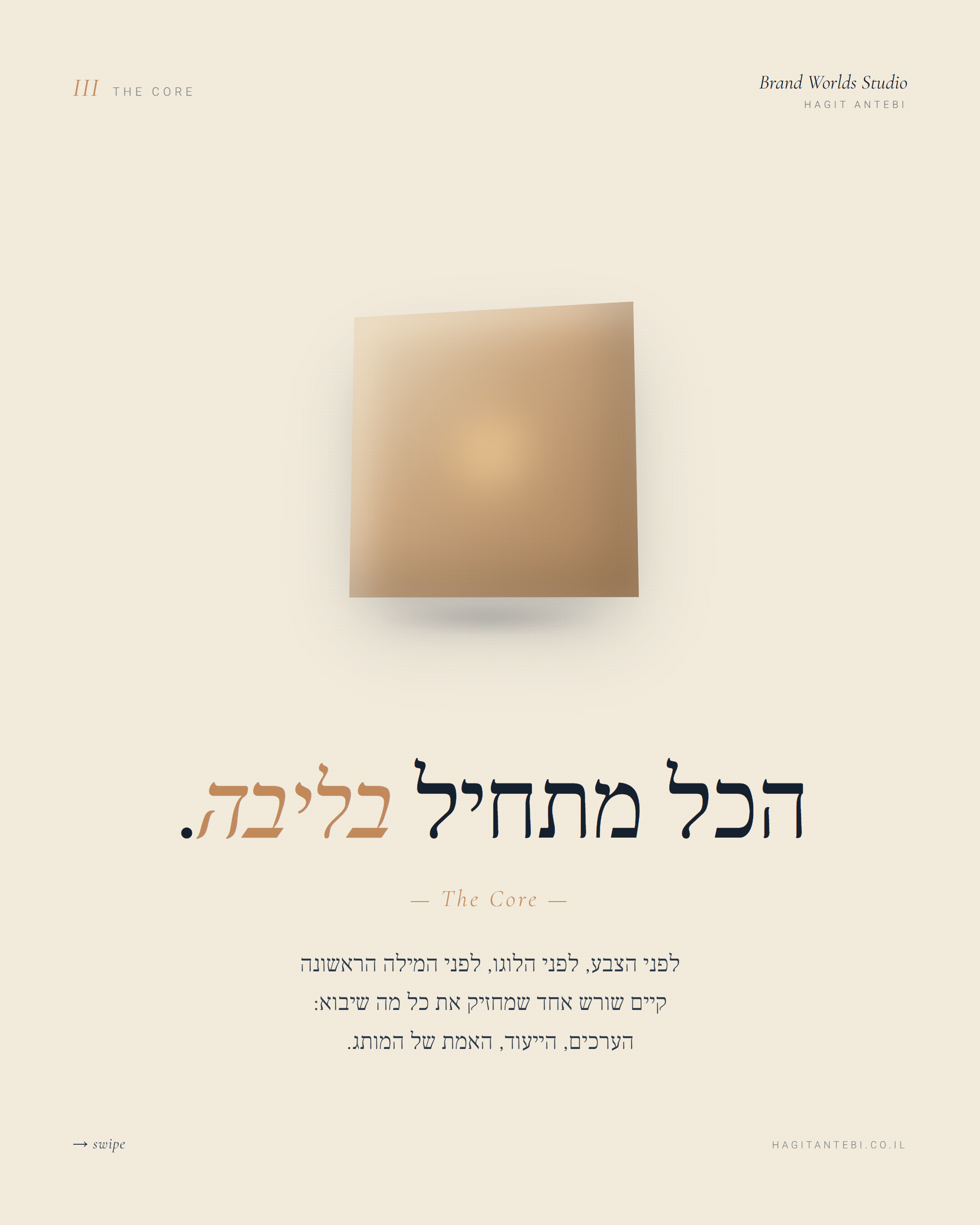 שקף 3 מקרוסלת Brand Worlds Manifesto — concept-with-visual עם פיסול CSS וטיפוגרפיה בעברית