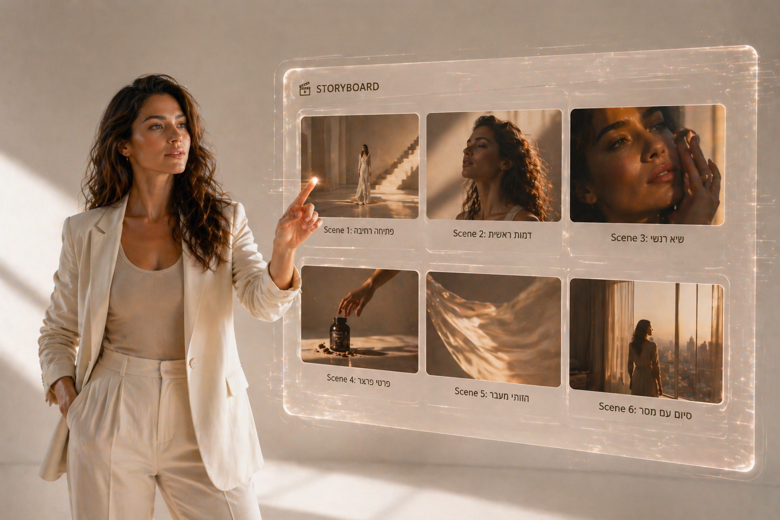 תוצר מסקיל Video Production Planner — לוח סטוריבורד של 6 panels עם הערות הפקה בעברית