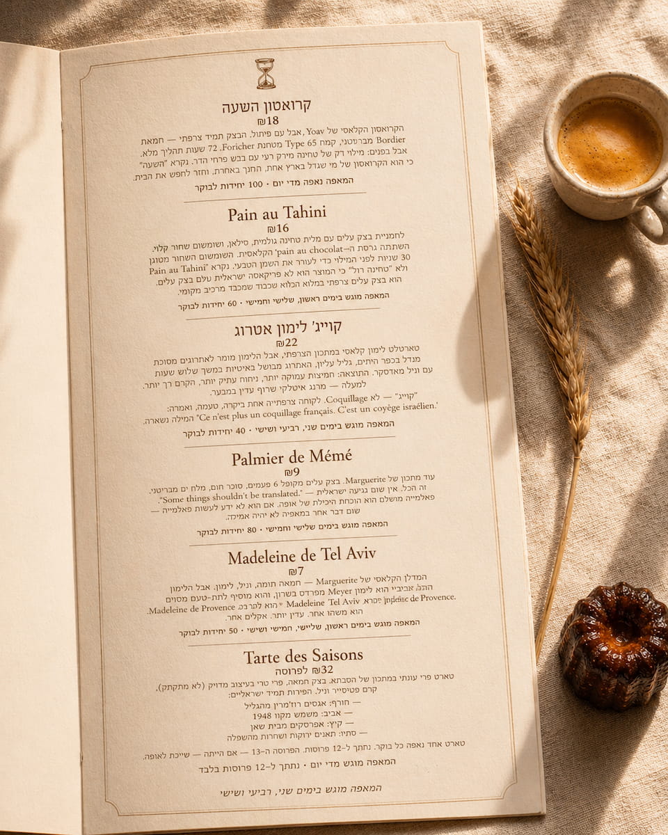 Maison de l'Heure menu detail