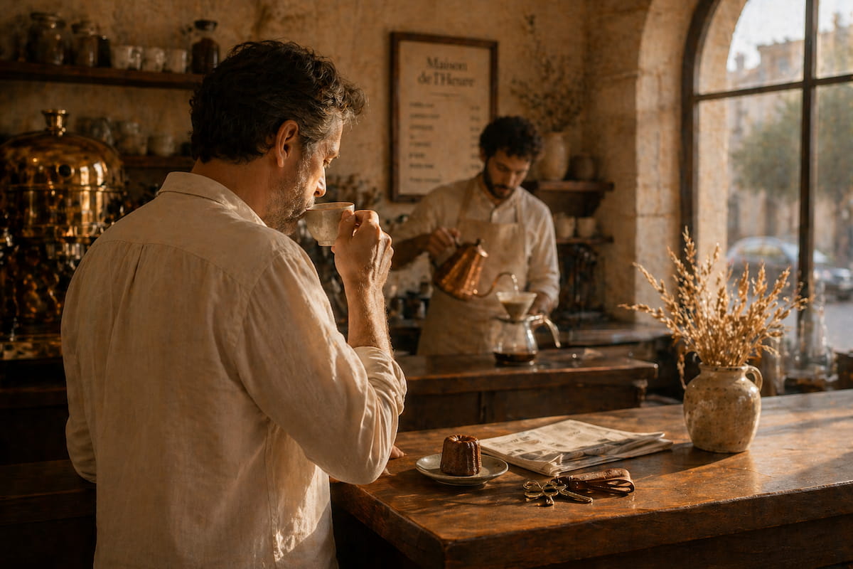 A morning customer at Maison de l'Heure