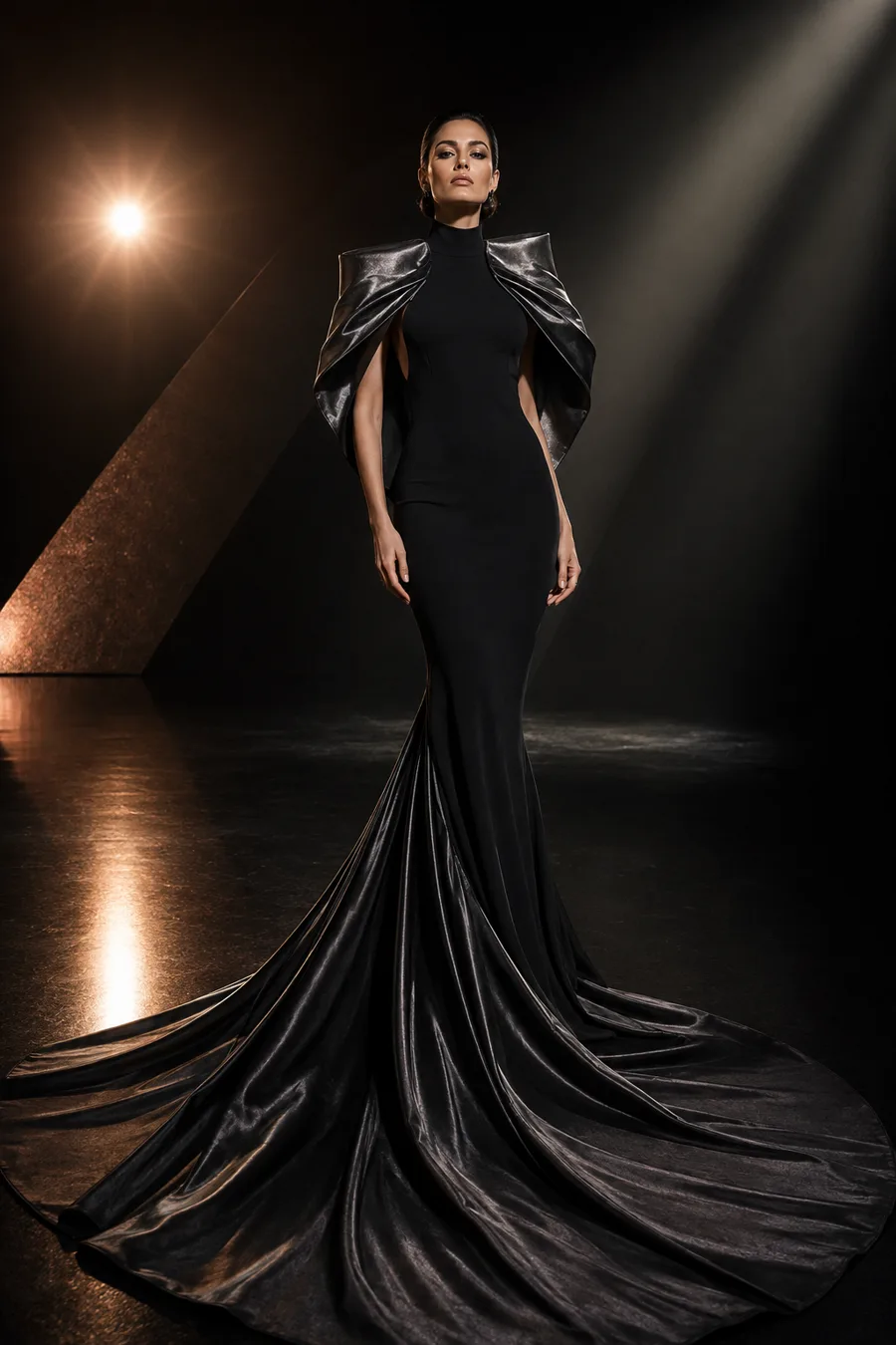 Haute Couture — שמלה שחורה פיסולית באור קולנועי